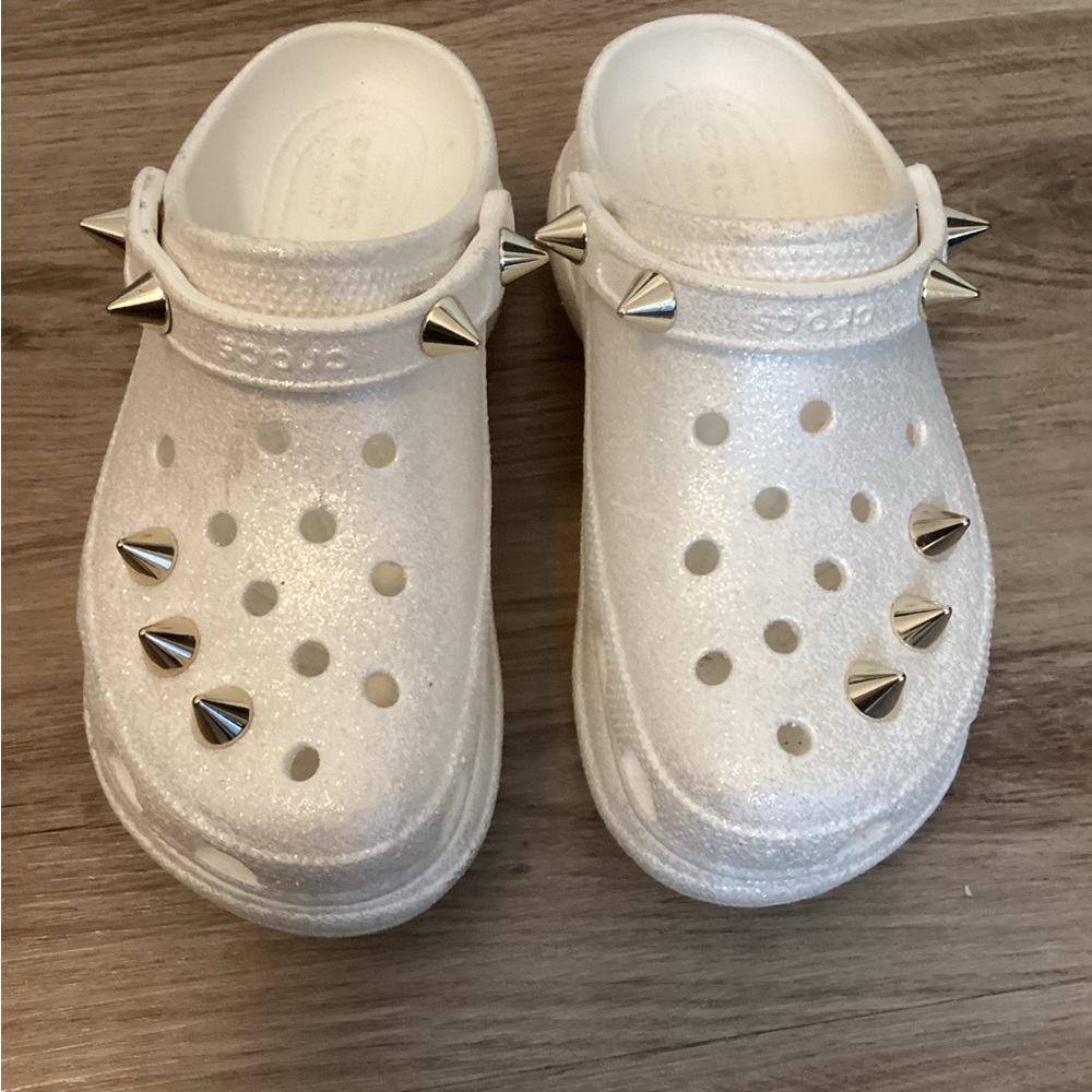 Crocs Classic Bae Glitter Stud Clog White RARE Limited Edition Women's Size 8